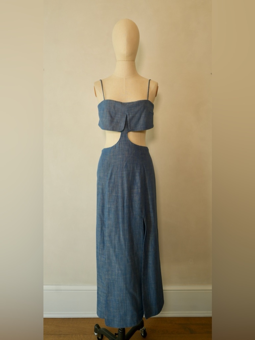 Alexis Sky Blue Spaghetti Strap Maxi Dress with Gold Accent